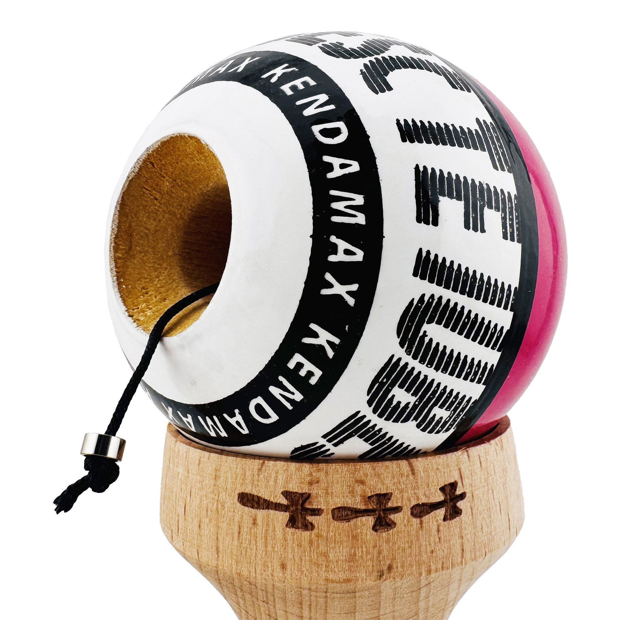 Kendama X TE IUBESC Originala, Profesionala, Flippy, Super Sticky cu Cupe Mari KING SIZE V3, Gaura in Baza, Rulment Metalic, din lemn 18 cm, Ata 62/65 cm, Roz/Alb [6]