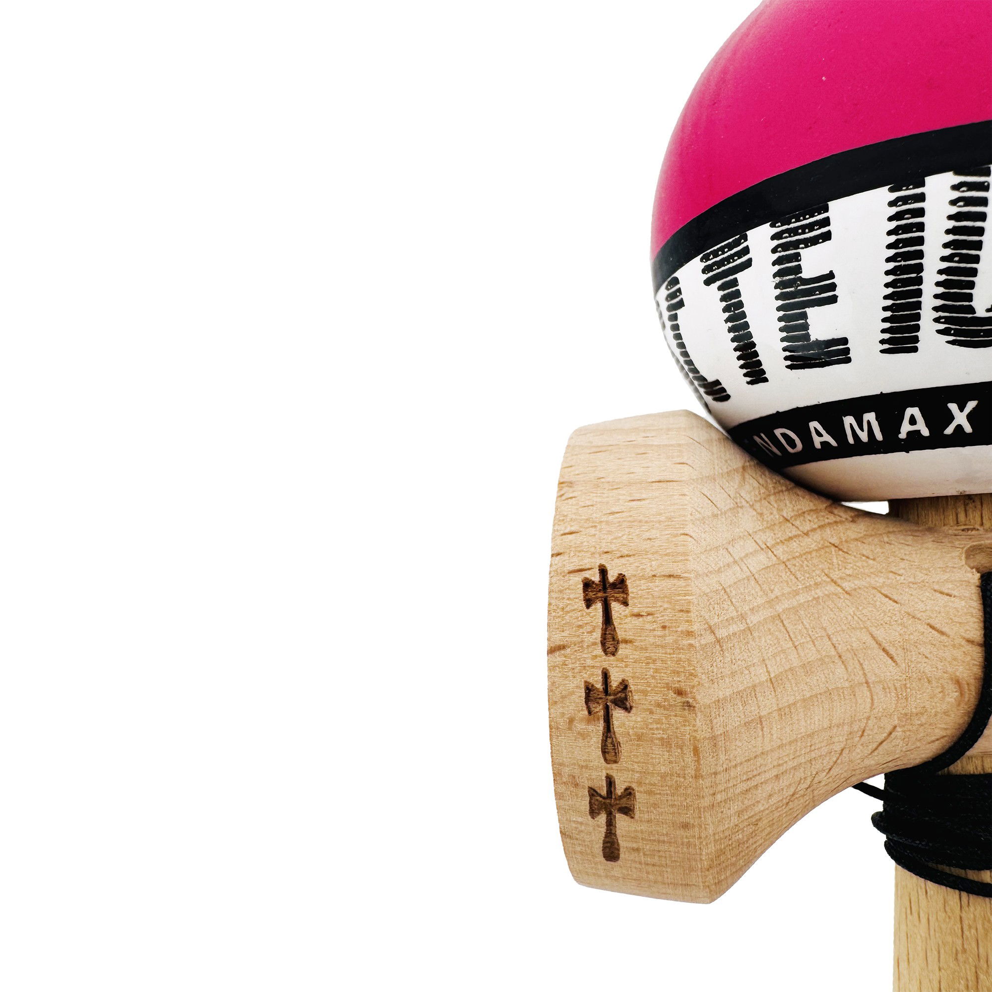 Kendama X TE IUBESC Originala, Profesionala, Flippy, Super Sticky cu Cupe Mari KING SIZE V3, Gaura in Baza, Rulment Metalic, din lemn 18 cm, Ata 62/65 cm, Roz/Alb [7]