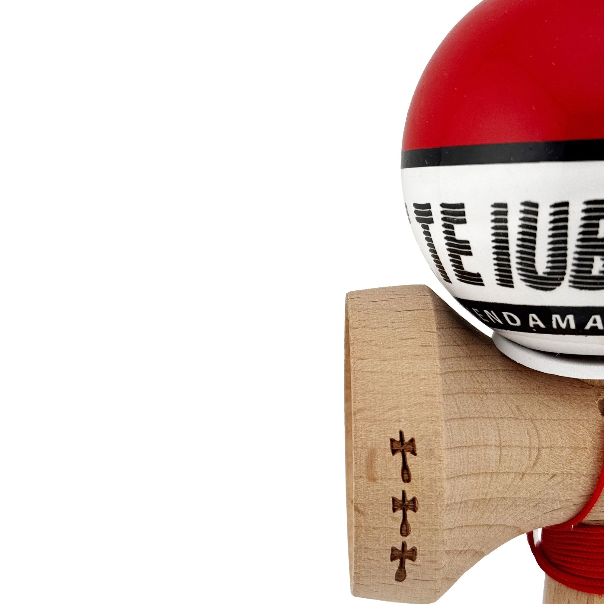 Kendama X TE IUBESC Originala, Profesionala, Flippy, Super Sticky cu Cupe Mari KING SIZE V3, Gaura in Baza, Rulment Metalic, din lemn 18 cm, Ata 62/65 cm, Rosu/Alb [8]