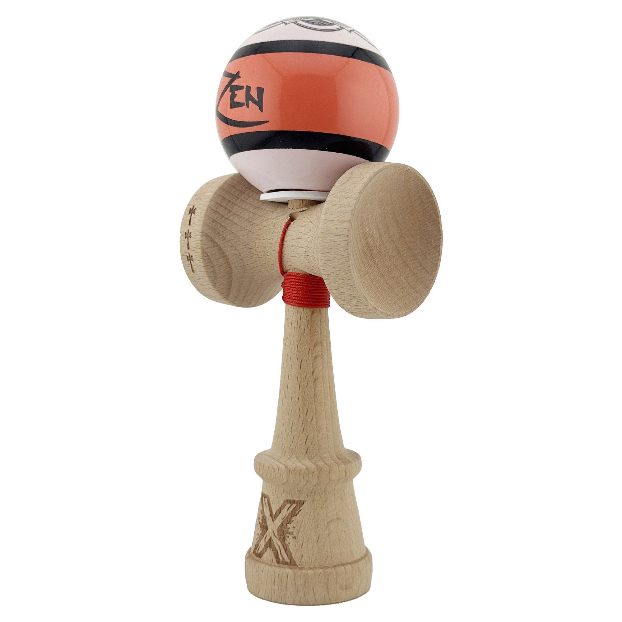 Kendama X Zen Series Originala, Profesionala, Flippy, Cupe Mari KING SIZE V3, Super Sticky, Gaura in Baza, Rulment Metalic, din lemn 18 cm, Ata 62/65 cm, Coral [3]