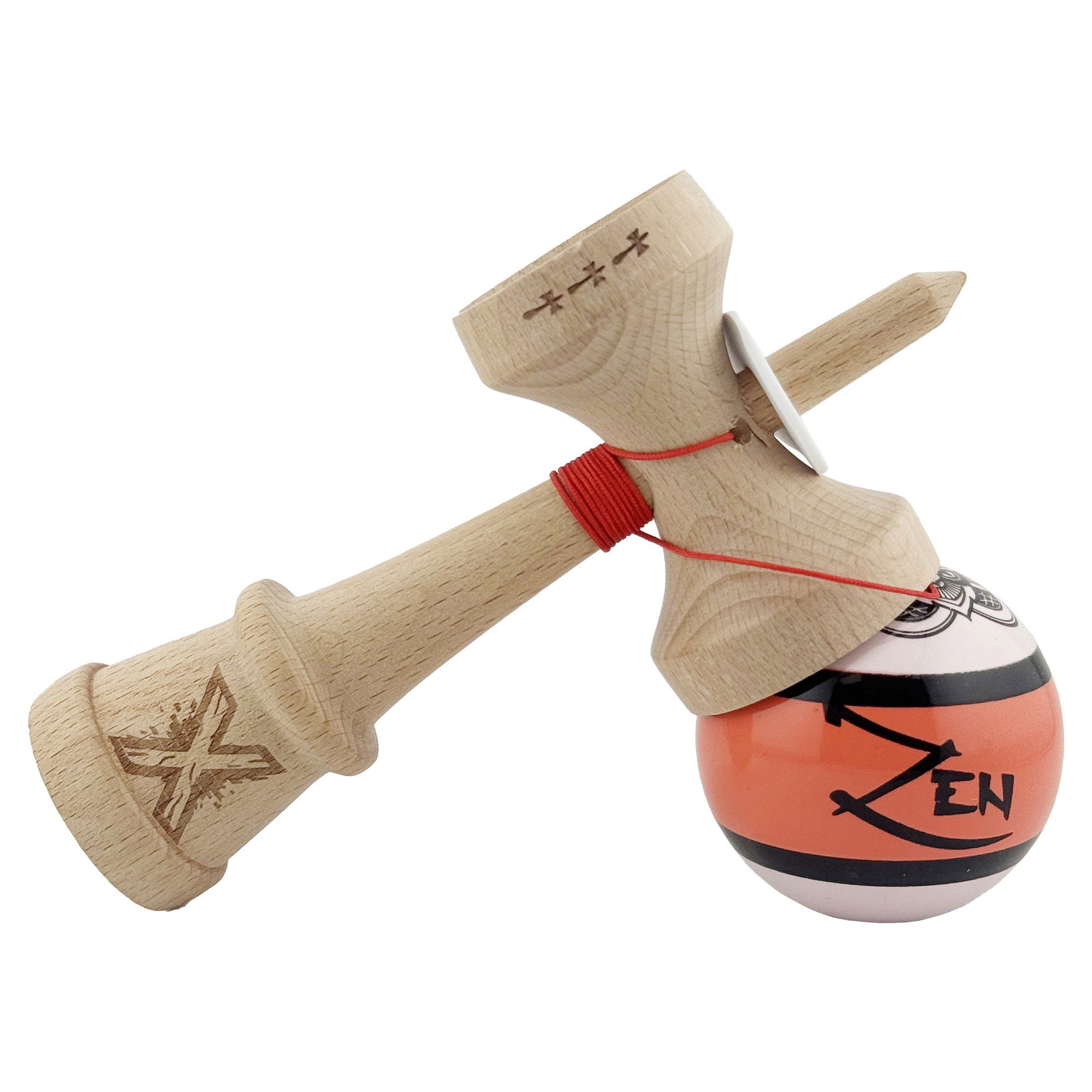 Kendama X Zen Series Originala, Profesionala, Flippy, Cupe Mari KING SIZE V3, Super Sticky, Gaura in Baza, Rulment Metalic, din lemn 18 cm, Ata 62/65 cm, Coral [6]