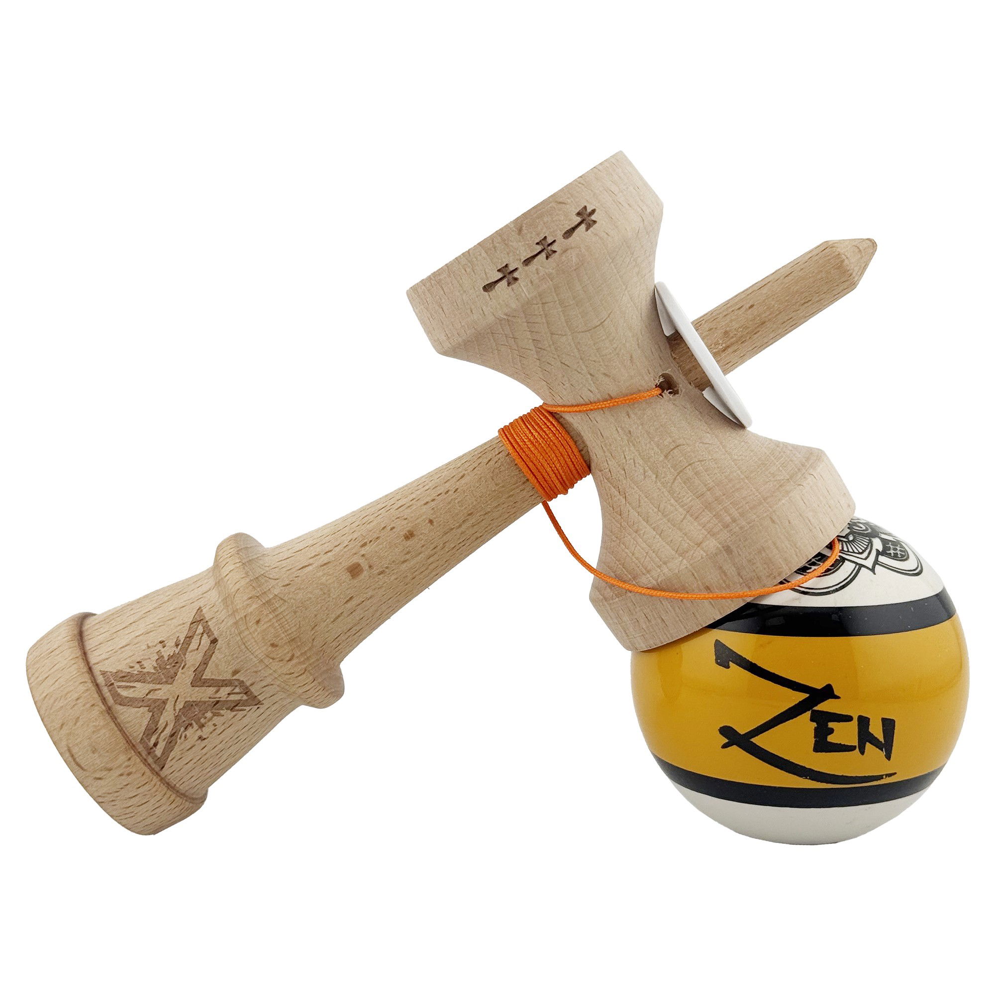 Kendama X Zen Series Originala, Profesionala, Flippy, Cupe Mari KING SIZE V3, Super Sticky, Gaura in Baza, Rulment Metalic, din lemn 18 cm, Ata 62/65 cm, Auriu [6]