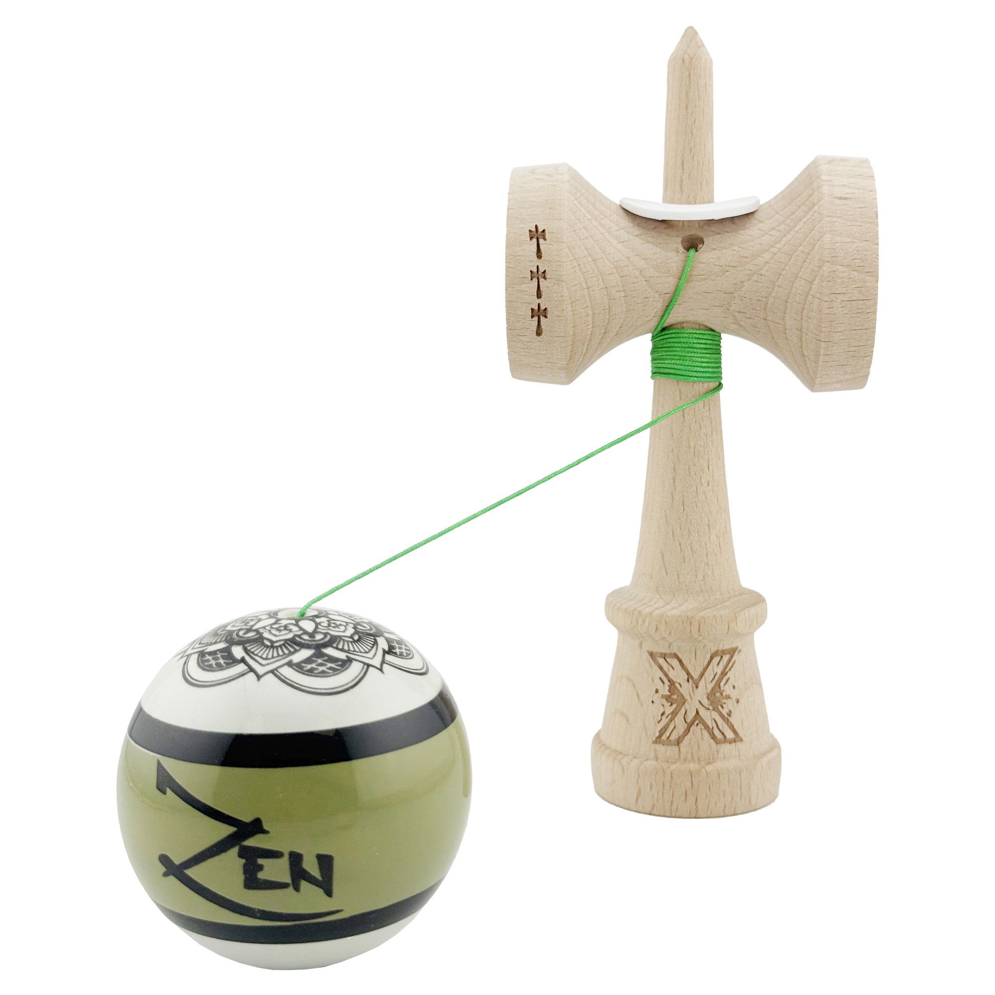 Kendama X Zen Series Originala, Profesionala, Flippy, Cupe Mari KING SIZE V3, Super Sticky, Gaura in Baza, Rulment Metalic, din lemn 18 cm, Ata 62/65 cm, Verde [4]