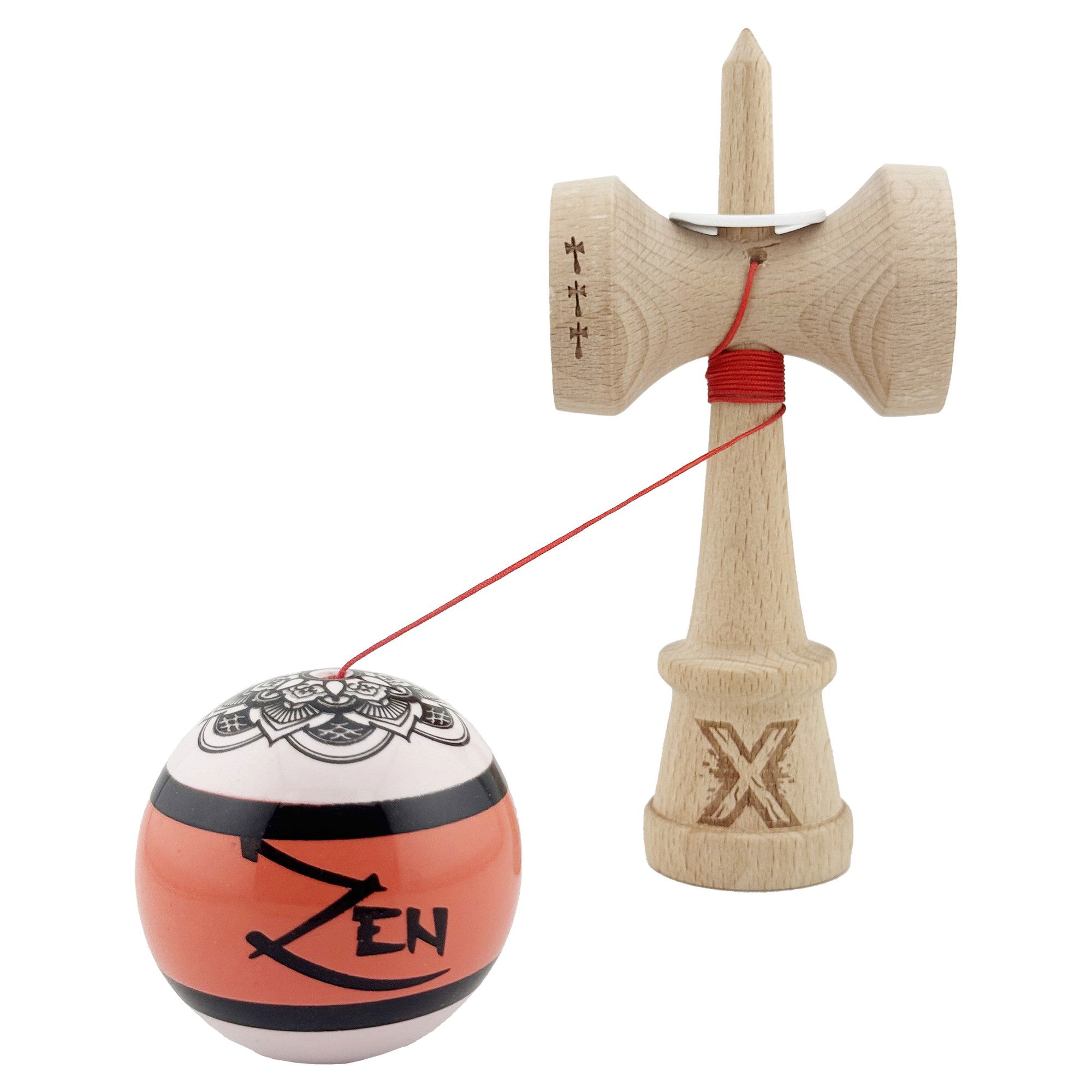 Kendama X Zen Series Originala, Profesionala, Flippy, Cupe Mari KING SIZE V3, Super Sticky, Gaura in Baza, Rulment Metalic, din lemn 18 cm, Ata 62/65 cm, Coral [4]