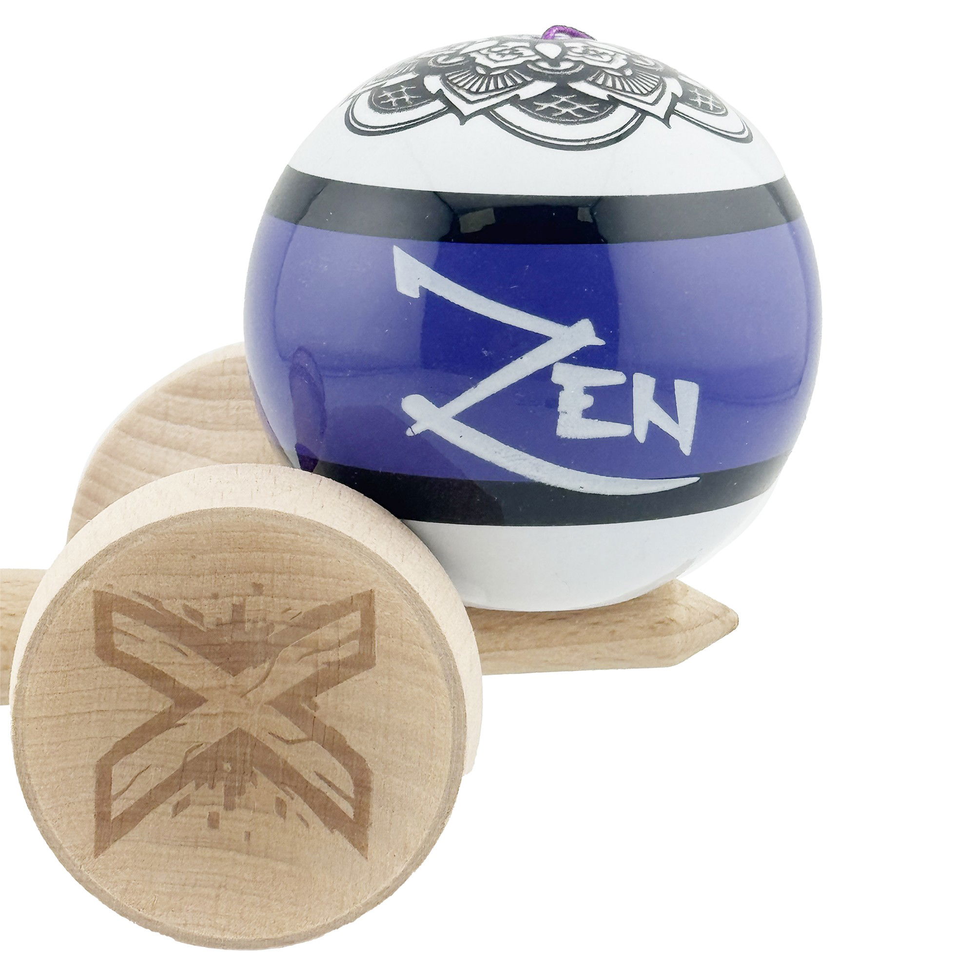 Kendama X Zen Series Originala, Profesionala, Flippy, Cupe Mari KING SIZE V3, Super Sticky, Gaura in Baza, Rulment Metalic, din lemn 18 cm, Ata 62/65 cm, Violet [9]