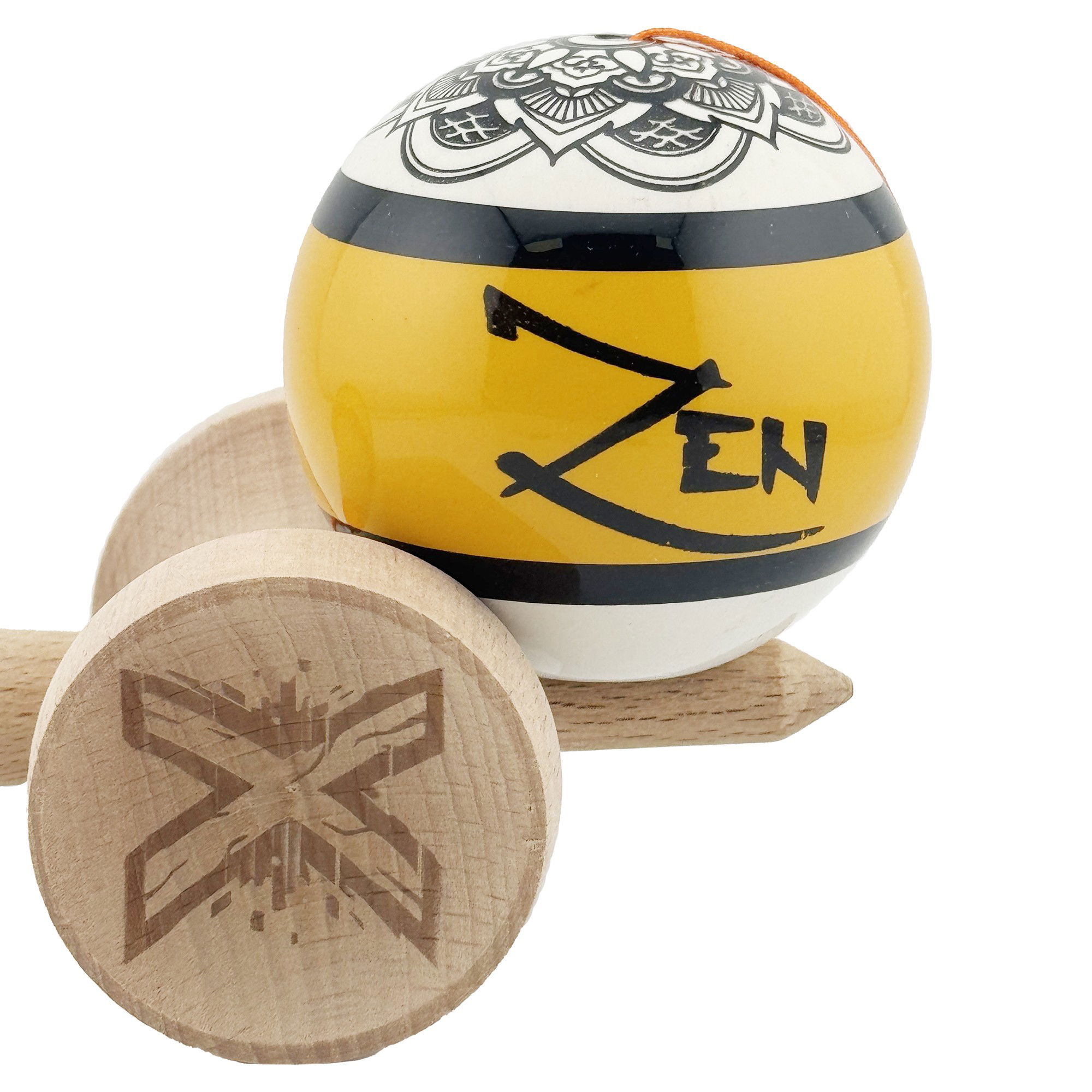 Kendama X Zen Series Originala, Profesionala, Flippy, Cupe Mari KING SIZE V3, Super Sticky, Gaura in Baza, Rulment Metalic, din lemn 18 cm, Ata 62/65 cm, Auriu [9]