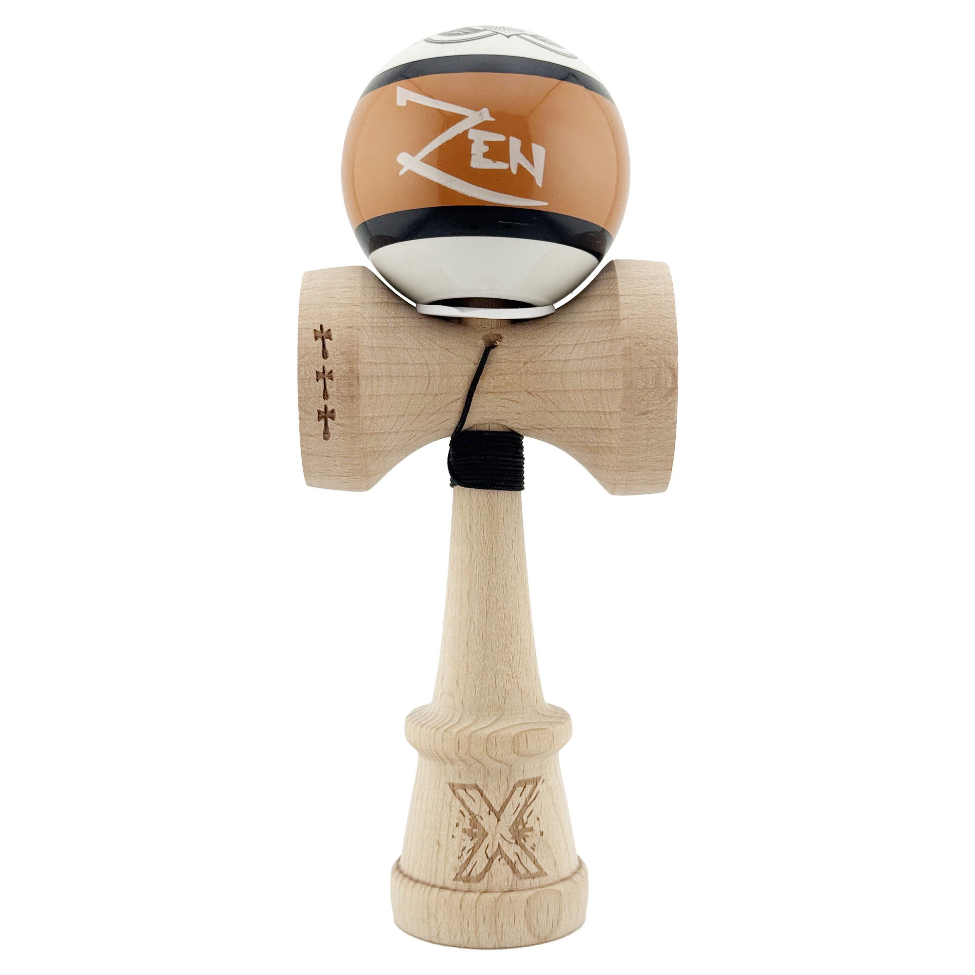 Kendama Zen V3 Cupe Mari - Kendama X Zen Series Originala, Profesionala, Flippy, Cupe Mari KING SIZE V3, Super Sticky, Gaura in Baza, Rulment Metalic, din lemn 18 cm, Ata 62/65 cm, Maro