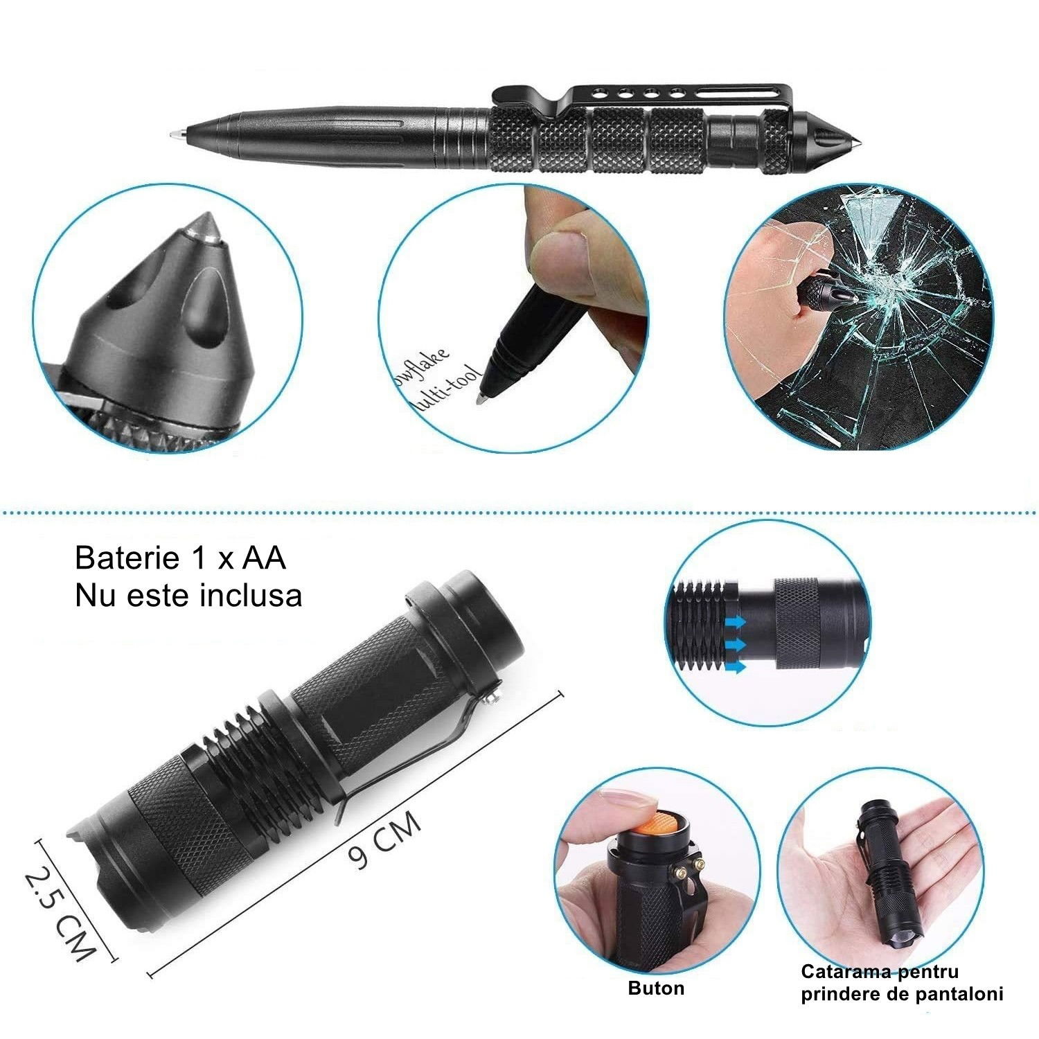 Pentru casa - Kit supravietuire multifunctional Flippy, Instrumente profesionale, Trusa de Prim-Ajutor, pentru Camping, Drumetii, Aventuri in aer liber, borseta inclusa, model army