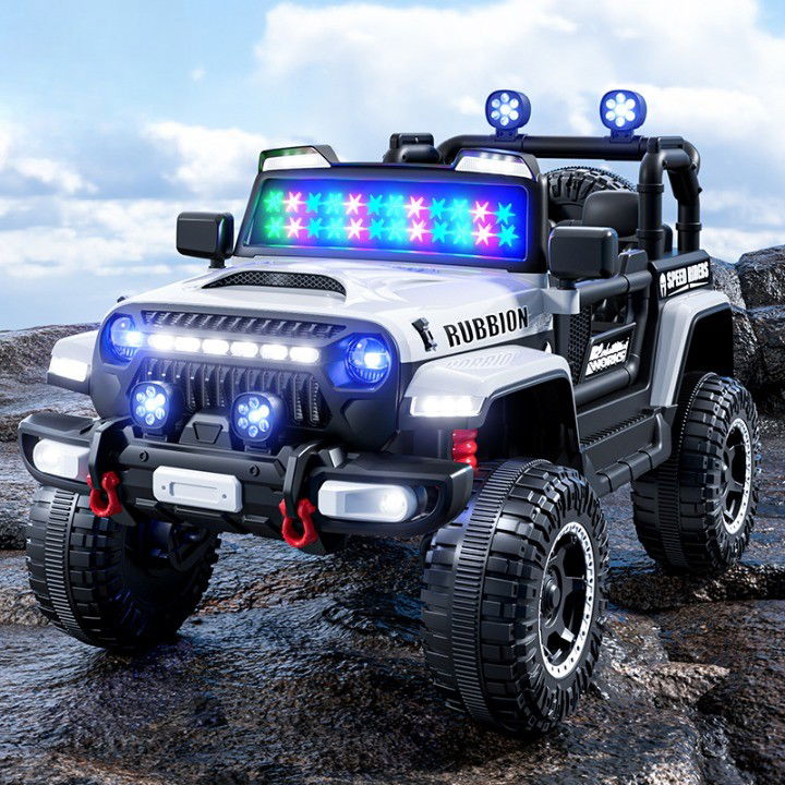 Masina Electrica pentru Copii, Flippy, Off-Road, Conectare Bluetooth, telecomanda, Tractiune Spate, Lumina Intermitenta, Baterie 12V 7Ah, 120 x 63 x 68cm, Alb [6]