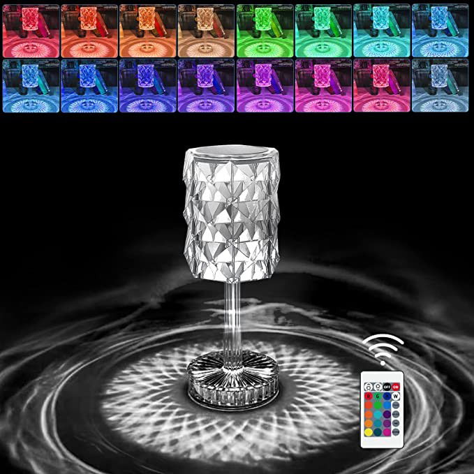 Lampa de birou pe LED RGB 16, Flippy, dimmer tactil, 3 nivele de intensitate, incarcare USB, 3W, Cristal Acrilic, 13x28 cm, cu telecomanda, forma veioza, transparent [3]