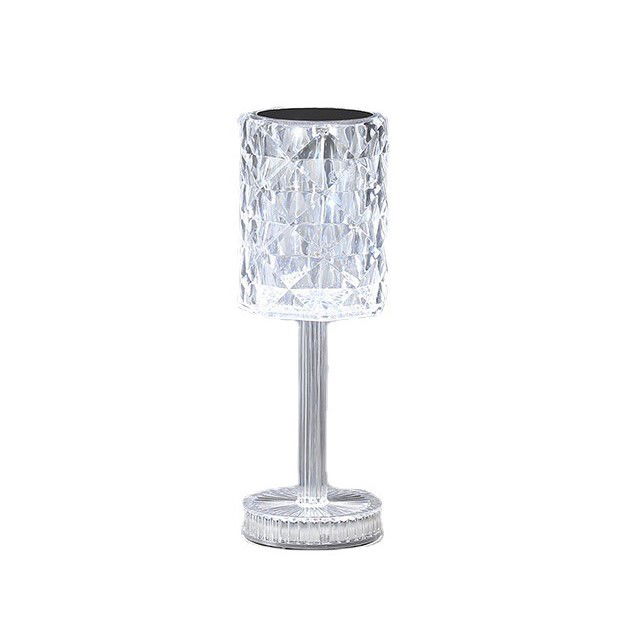 Lampi de veghe - Lampa de birou pe LED RGB 16, Flippy, dimmer tactil, 3 nivele de intensitate, incarcare USB, 3W, Cristal Acrilic, 13x28 cm, cu telecomanda, forma veioza, transparent
