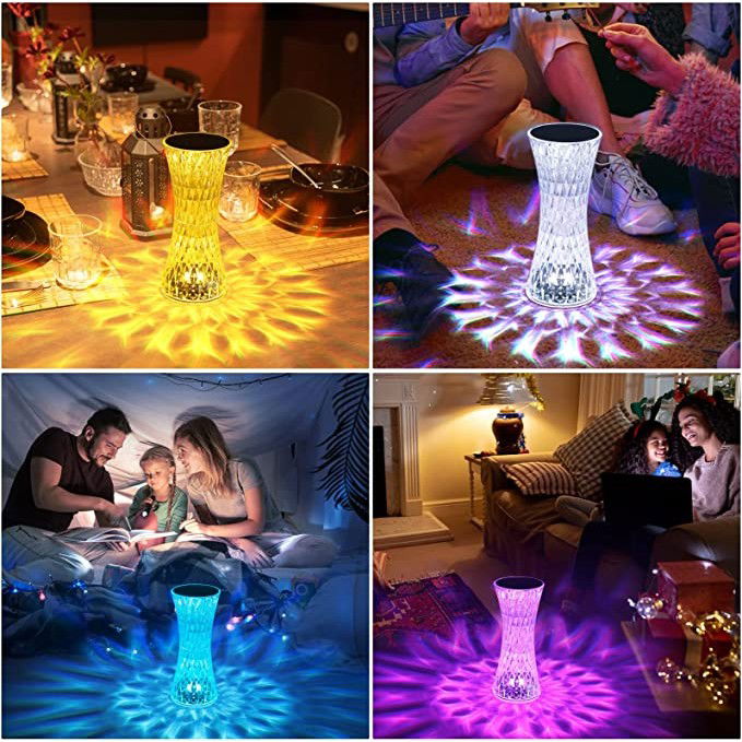 Lampa de birou pe LED RGB 16, Flippy, dimmer tactil, 3 nivele de intensitate, incarcare USB, 3W, Cristal Acrilic, 8x19 cm, cu telecomanda, forma vaza, model 2, transparent [6]