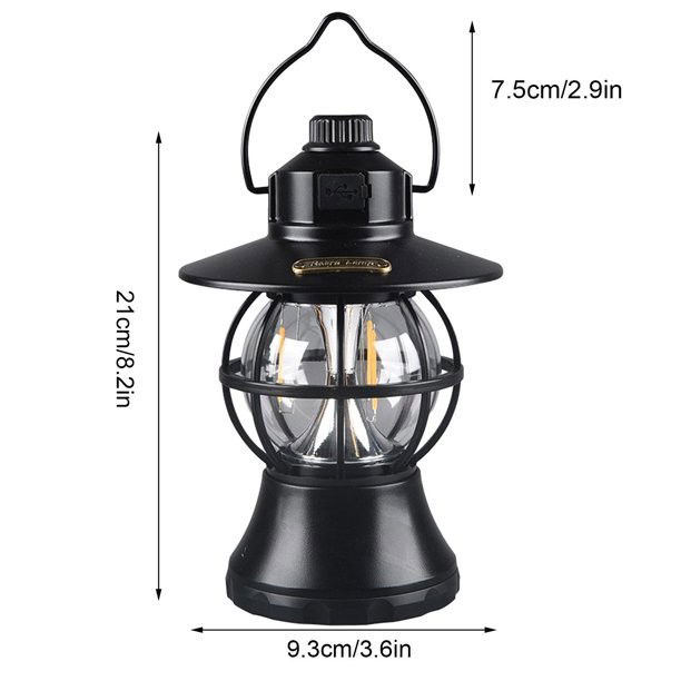 Lampă de camping retro portabilă, Felinar Vintage LED ABS, Acumulator inclus 1200 mAh, reincarcabila, 20 cm inaltime, 3 moduri de iluminare, intensitate reglabila,Lampa portabila pentru cort în aer li [4]