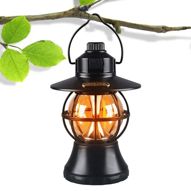 Lampă de camping retro portabilă, Felinar Vintage LED ABS, Acumulator inclus 1200 mAh, reincarcabila, 20 cm inaltime, 3 moduri de iluminare, intensitate reglabila,Lampa portabila pentru cort în aer li [6]