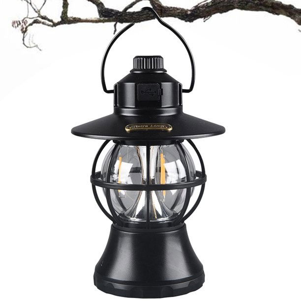 Lampă de camping retro portabilă, Felinar Vintage LED ABS, Acumulator inclus 1200 mAh, reincarcabila, 20 cm inaltime, 3 moduri de iluminare, intensitate reglabila,Lampa portabila pentru cort în aer li [8]