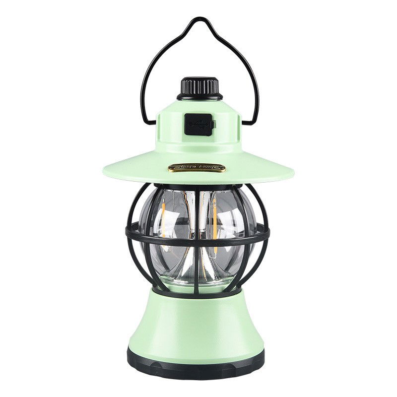 Articole pentru Gradina si Bricolaj - Lampă de camping retro portabilă, Felinar Vintage LED ABS, Acumulator inclus 1200 mAh, reincarcabila, 3 moduri de iluminare, intensitate reglabila,Lampa portabila pentru cort în aer liber, Mint