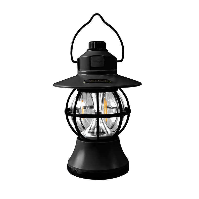 Articole pentru Gradina si Bricolaj - Lampă de camping retro portabilă, Felinar Vintage LED ABS, Acumulator inclus 1200 mAh, reincarcabila, 20 cm inaltime, 3 moduri de iluminare, intensitate reglabila,Lampa portabila pentru cort în aer li