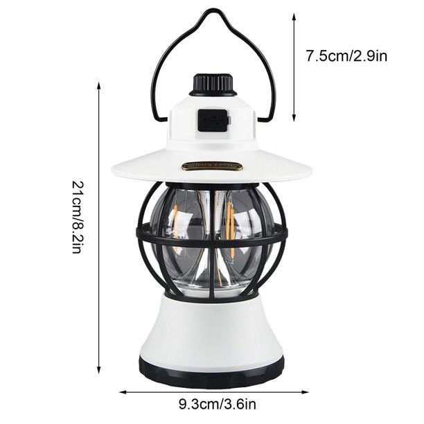 Lampă de camping retro portabilă, Felinar Vintage LED ABS, Acumulator inclus 1200 mAh, reincarcabila, 20 cm inaltime, 3 moduri de iluminare, intensitate reglabila,Lampa portabila pentru cort în aer li [7]
