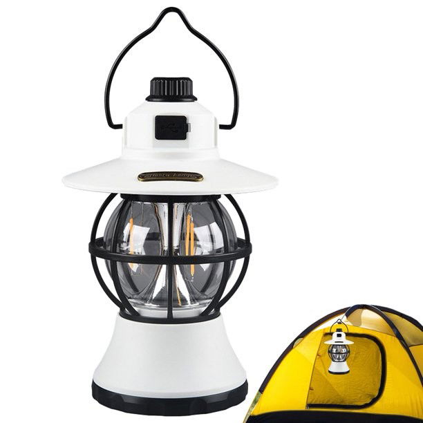 Lampă de camping retro portabilă, Felinar Vintage LED ABS, Acumulator inclus 1200 mAh, reincarcabila, 20 cm inaltime, 3 moduri de iluminare, intensitate reglabila,Lampa portabila pentru cort în aer li [4]