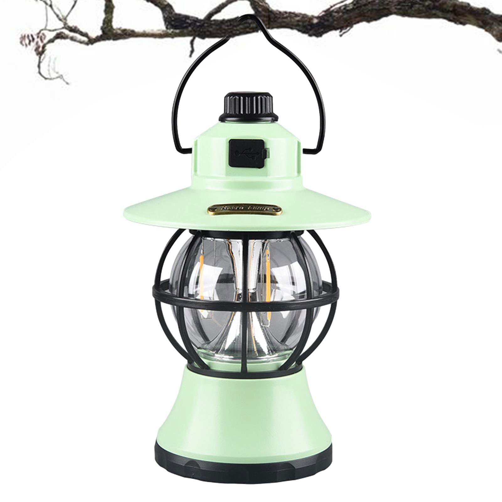 Lampă de camping retro portabilă, Felinar Vintage LED ABS, Acumulator inclus 1200 mAh, reincarcabila, 3 moduri de iluminare, intensitate reglabila,Lampa portabila pentru cort în aer liber, Mint [8]