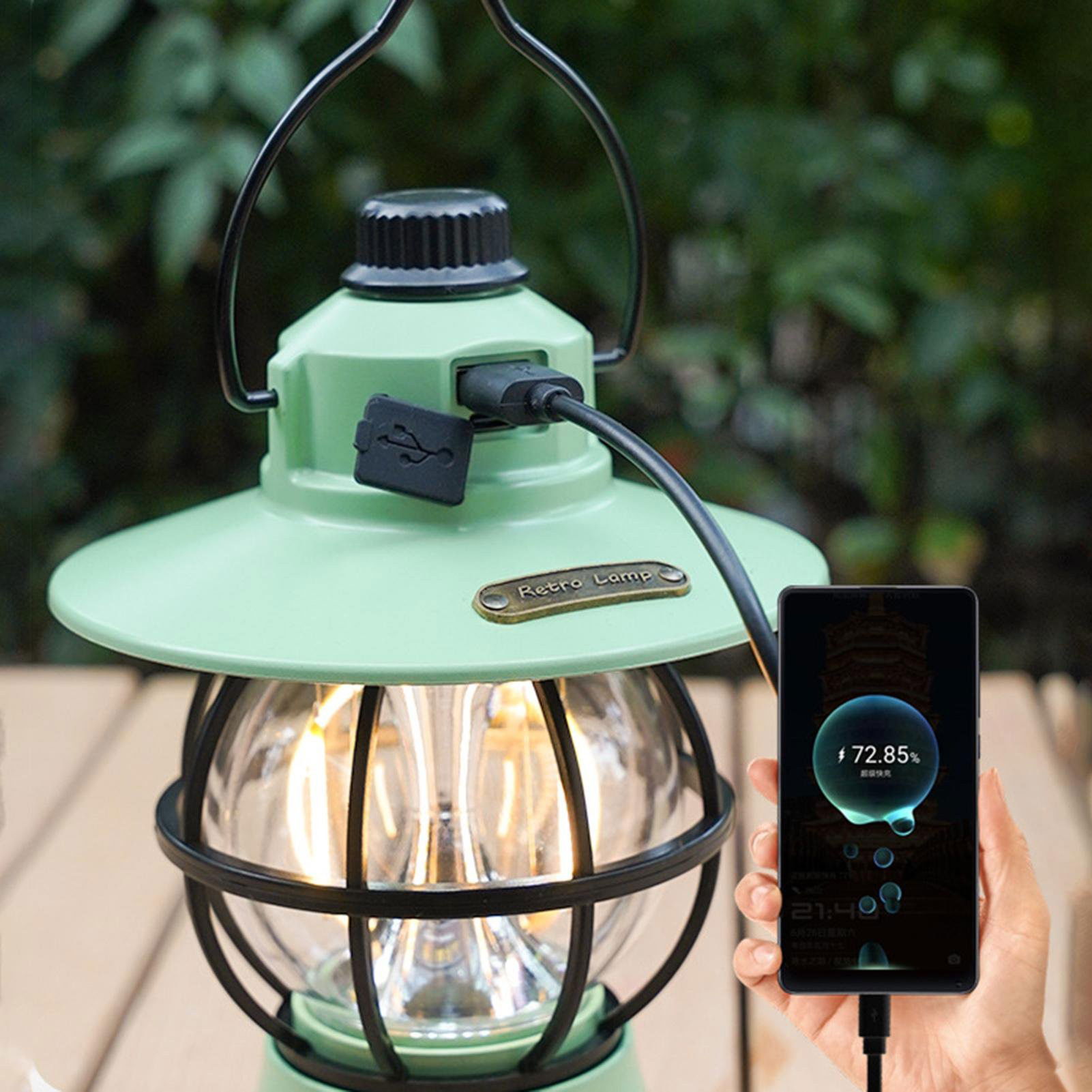 Lampă de camping retro portabilă, Felinar Vintage LED ABS, Acumulator inclus 1200 mAh, reincarcabila, 3 moduri de iluminare, intensitate reglabila,Lampa portabila pentru cort în aer liber, Mint [7]