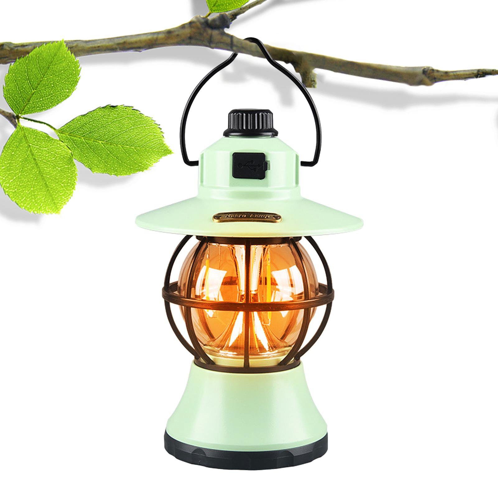 Lampă de camping retro portabilă, Felinar Vintage LED ABS, Acumulator inclus 1200 mAh, reincarcabila, 3 moduri de iluminare, intensitate reglabila,Lampa portabila pentru cort în aer liber, Mint [5]