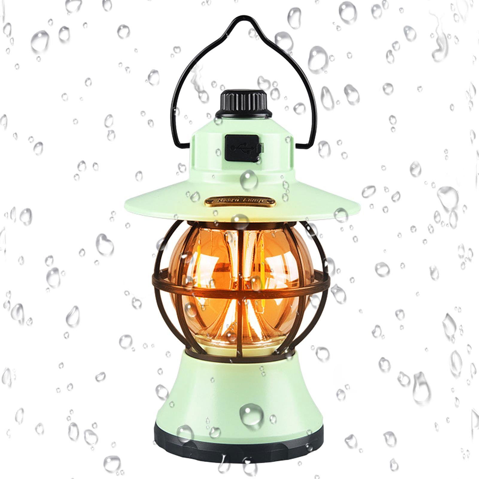 Articole pentru Gradina si Bricolaj - Lampă de camping retro portabilă, Felinar Vintage LED ABS, Acumulator inclus 1200 mAh, reincarcabila, 3 moduri de iluminare, intensitate reglabila,Lampa portabila pentru cort în aer liber, Mint