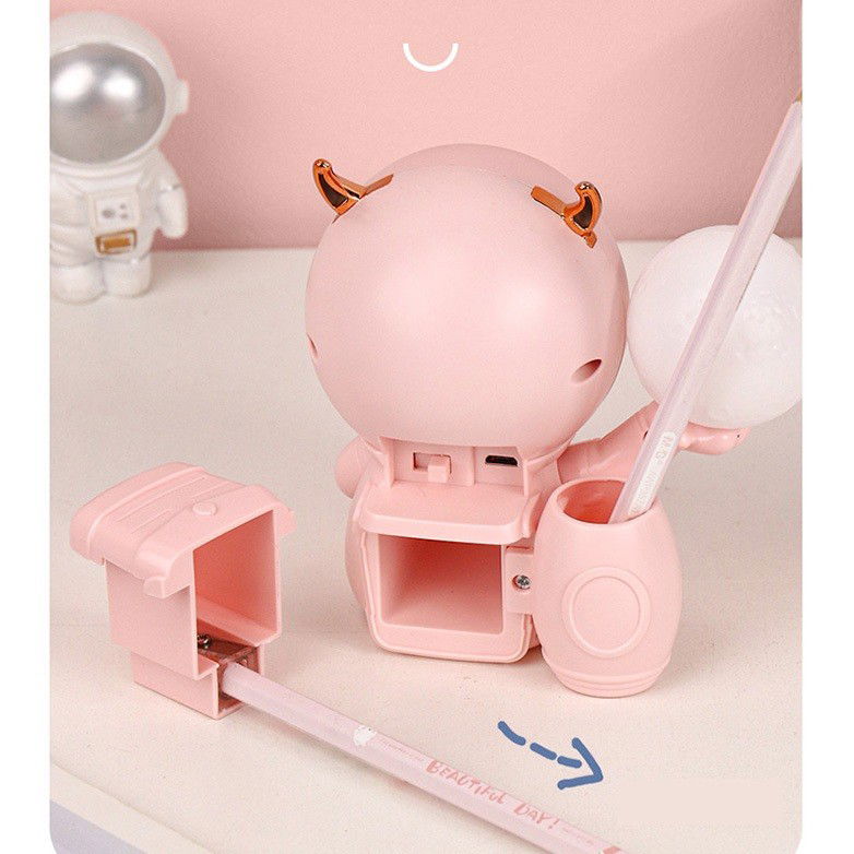 Lampa de Veghe 2in1, Flippy, Lampa, Ascutitoare si Spatiu Depozitare, Model Astronaut, Incarcare USB, din ABS, 12 x 7 x 11 cm, Lumina Led, Multicolor [3]