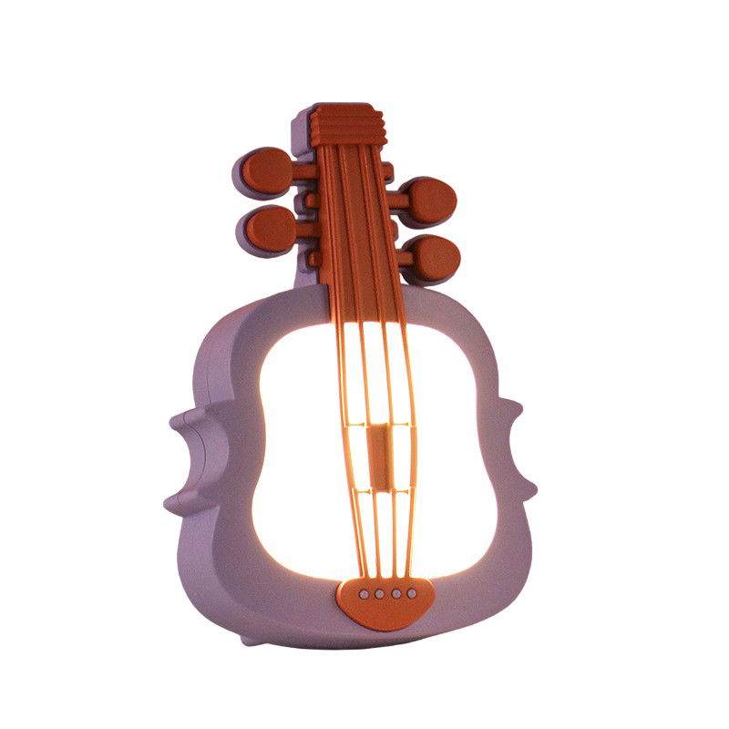 Lampi de veghe - Lampa de Veghe, Flippy, cu Protectie pentru Ochi, Model Violina, Lumina Calda, Incarcare USB, ABS, 14.3x5x9.9 cm, Mov/ Portocaliu