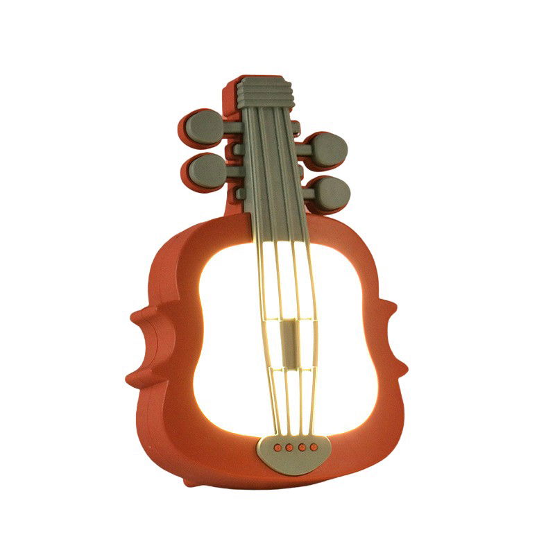 Lampi de veghe - Lampa de Veghe, Flippy, cu Protectie pentru Ochi, Model Violina, Lumina Calda, Incarcare USB, ABS, 14.3x5x9.9 cm, Verde/ Rosu