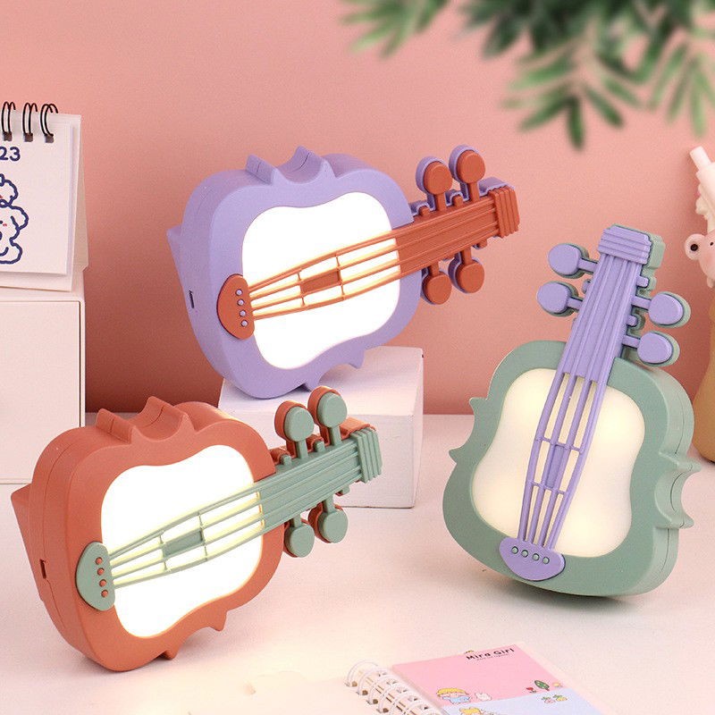 Lampa de Veghe, Flippy, cu Protectie pentru Ochi, Model Violina, Lumina Calda, Incarcare USB, ABS, 14.3x5x9.9 cm, Verde/ Mov [8]