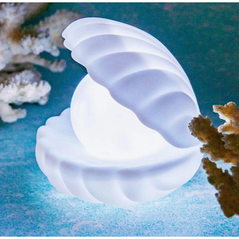 Lampi de veghe - Lampa de Veghe, Flippy, Model Scoica cu Perla, Lumina Calda, 6x5 cm, Led, Baterii Incluse 3 x LR44, Alb