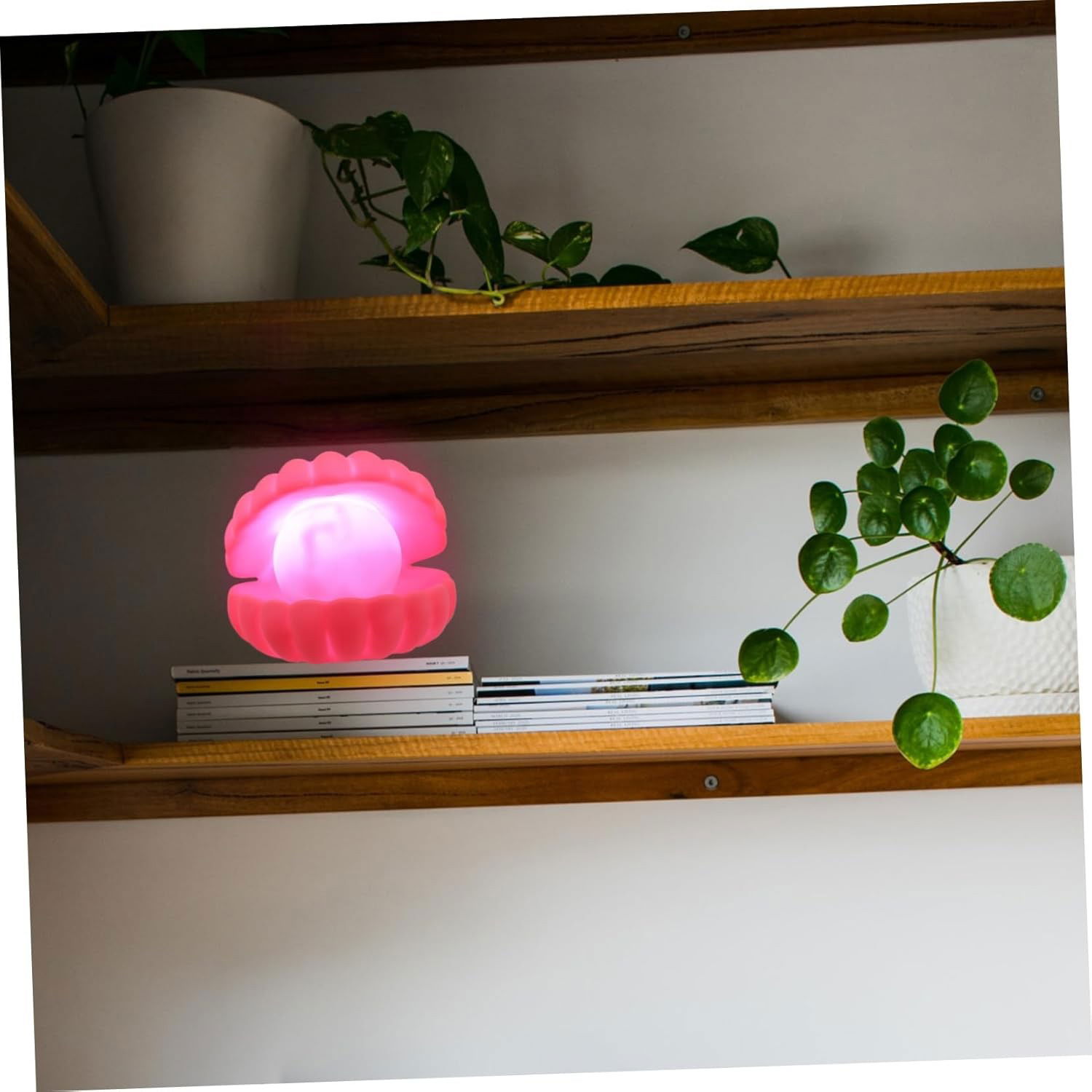 Lampa de Veghe, Flippy, Model Scoica cu Perla, Lumina Calda, 10 x 8.5 cm, Led, Baterii Incluse 3 x LR44, Roz [3]