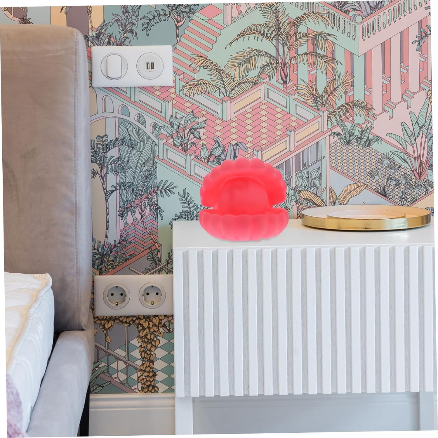 Lampi de veghe - Lampa de Veghe, Flippy, Model Scoica cu Perla, Lumina Calda, 10 x 8.5 cm, Led, Baterii Incluse 3 x LR44, Roz