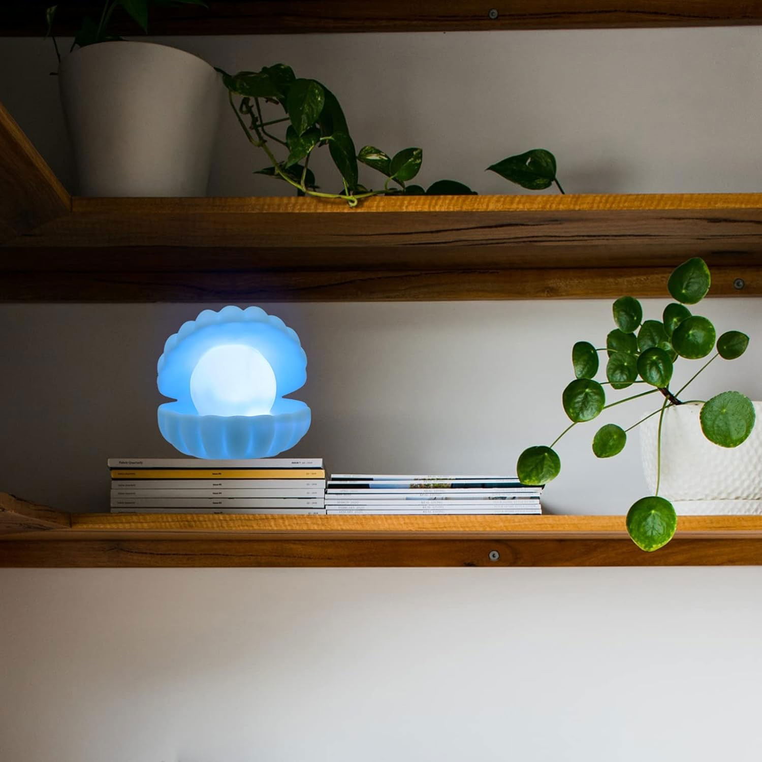 Lampa de Veghe, Flippy, Model Scoica cu Perla, Lumina Calda, 10 x 8.5 cm, Led, Baterii Incluse 3 x LR44, Albastru [4]