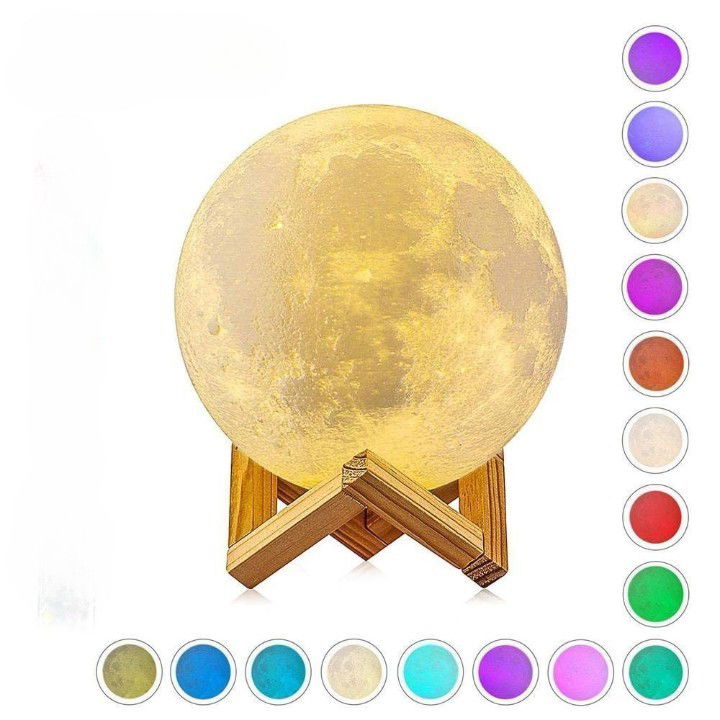 Lampi de veghe - Lampa de veghe in forma de luna 3D Moon Light Multicolor, alimentare baterii, stand plastic inclus, 8 cm, Flippy