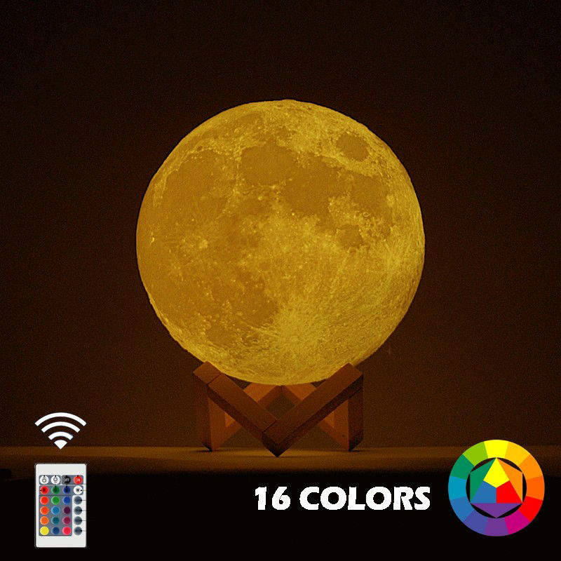 Lampa de veghe in forma de luna cu stele 3D Moon Light, Acumulator integrat, alimentare USB, stand din plastic inclus, 13 cm, 16 culori, Multicolor, Telecomanda inclusa, Flippy [6]