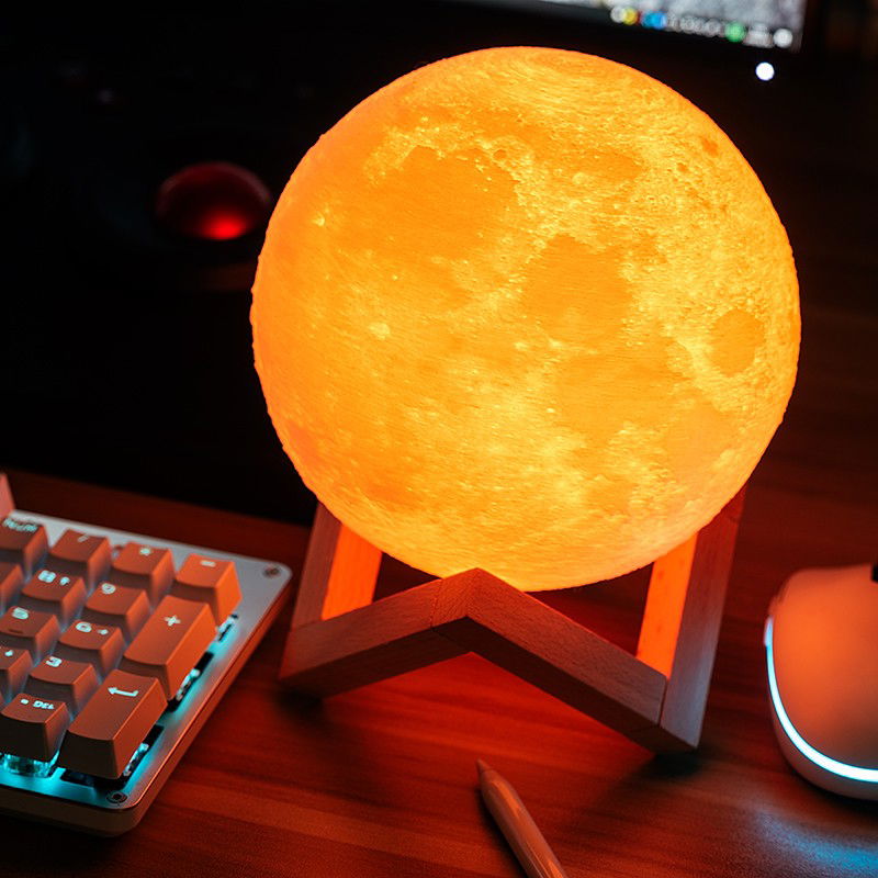 Lampa de veghe in forma de luna cu stele 3D Moon Light, Acumulator integrat, alimentare USB, stand din plastic inclus, 13 cm, 16 culori, Multicolor, Telecomanda inclusa, Flippy [5]