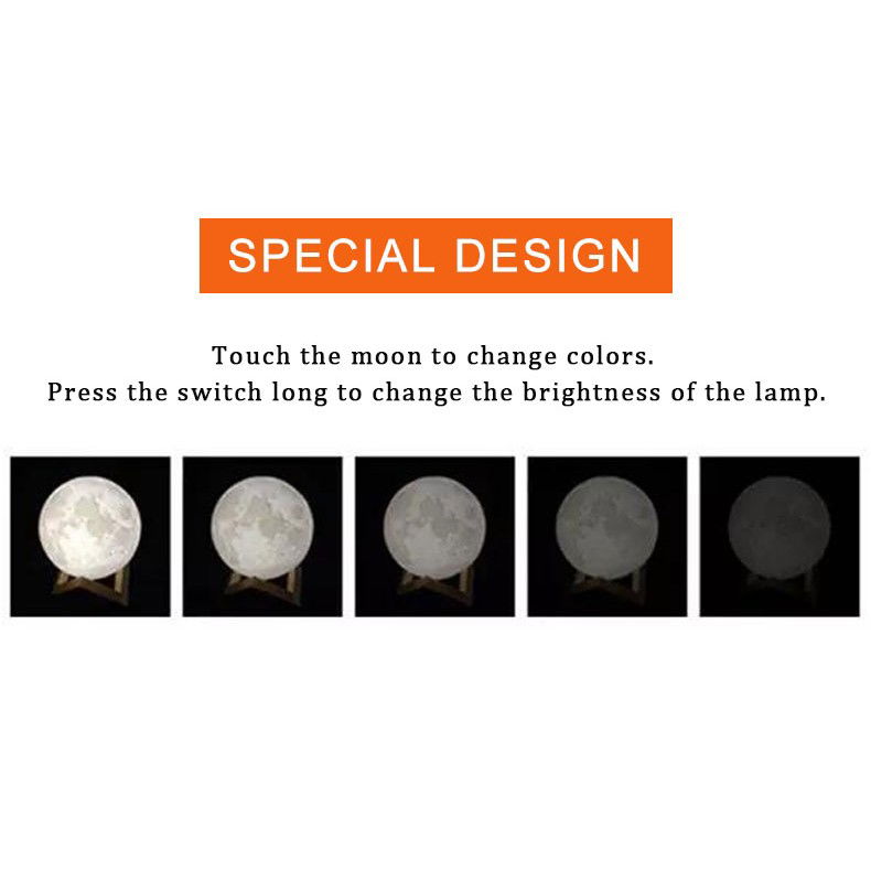 Lampa de veghe in forma de luna cu stele 3D Moon Light, Acumulator integrat, alimentare USB, stand din plastic inclus, 13 cm, 16 culori, Multicolor, Telecomanda inclusa, Flippy [3]