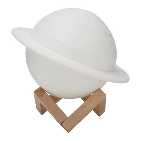 Lampa de Veghe, Flippy, Model Planeta Saturn, 3D, Lumina Alb Cald, Suport din Plastic, cu Baterii, 13 cm, Alb [4]