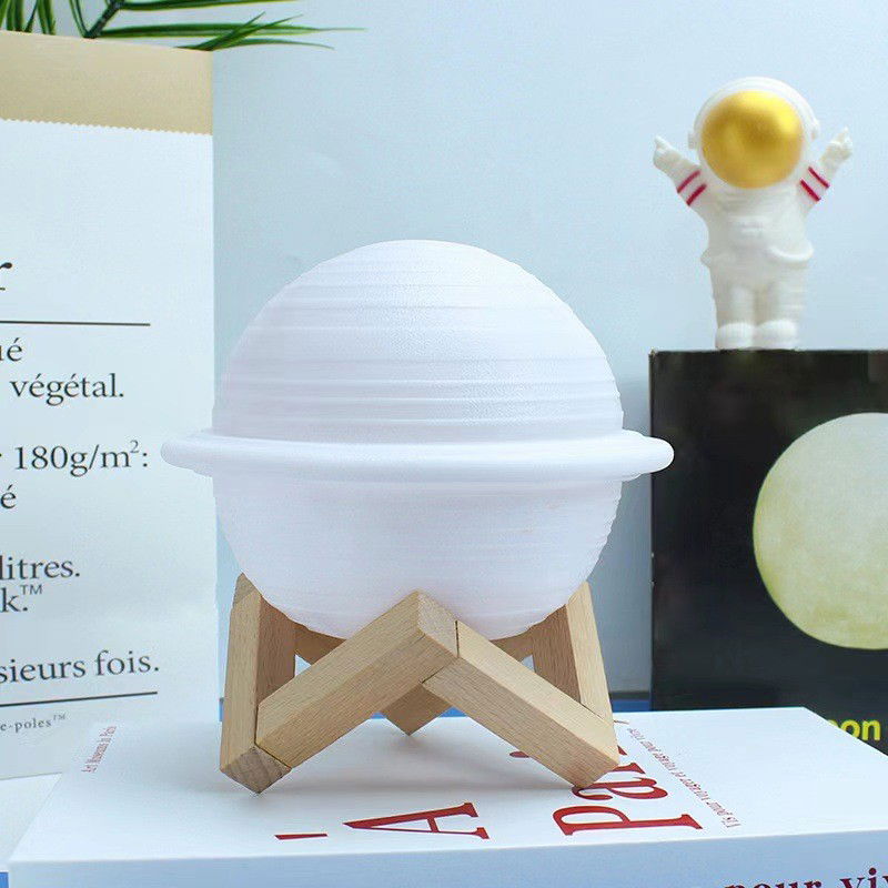 Lampa de Veghe, Flippy, Model Planeta Saturn, 3D, Lumina Alb Cald, Suport din Plastic, cu Baterii, 13 cm, Alb [7]