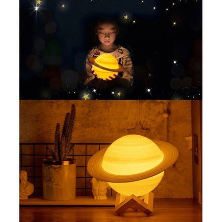 Lampa de veghe in forma de Saturn 3D Saturn Light, alimentare baterii, stand plastic inclus, 15 cm, Flippy, Alb Cald [3]