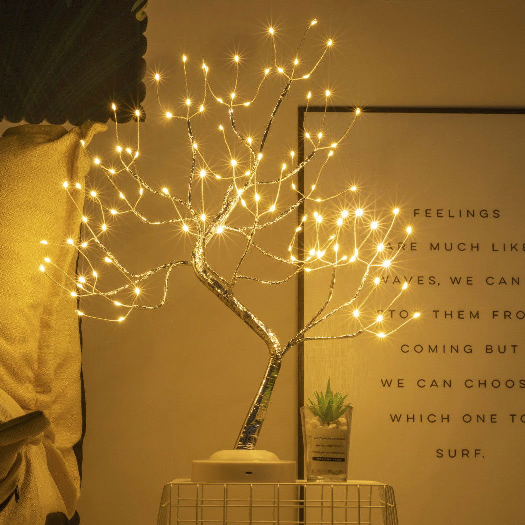 Lampa de veghe LED cu baterii si USB, Flippy, Model Copac din cupru, Alb cald [10]