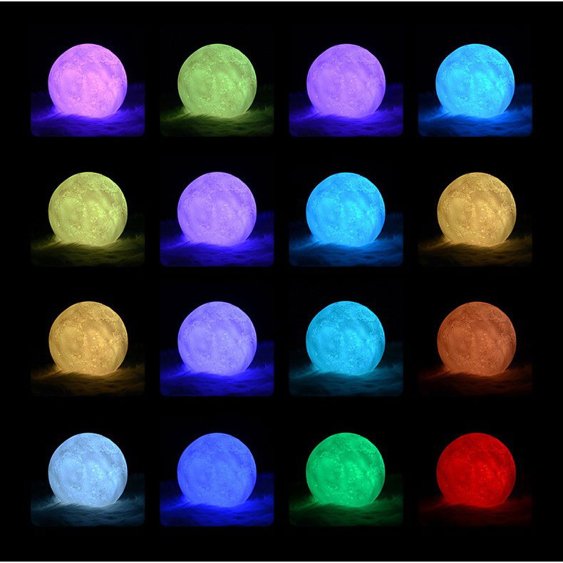 Lampa de veghe luna 3D Moon Light, lumina multicolora cu LED, 7 culori ,schimbare culoare prin atingere,, alimentare baterii, fara acumulator, stand din plastic inclus, 15 cm, Flippy [5]