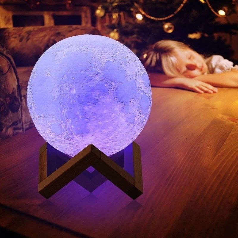 Lampa de veghe luna 3D Moon Light, lumina multicolora cu LED, 7 culori ,schimbare culoare prin atingere,, alimentare baterii, fara acumulator, stand din plastic inclus, 15 cm, Flippy [9]