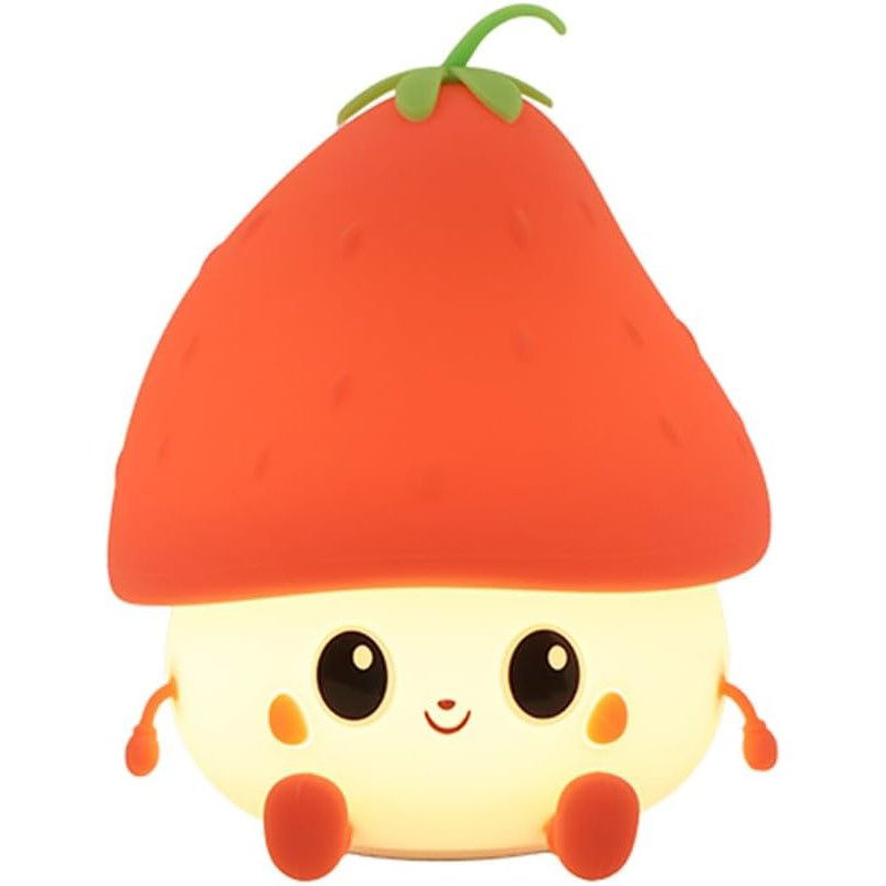 Lampa de Veghe pentru Copii, Flippy, din Silicon, Senzor Tactil, Model Capsunica, Lumina Calda, Protectie pentru Ochi, Incarcare USB, Capacitate Baterie Incorporata 1200mAh, 10.8x9x12.8 cm, Rosu [6]