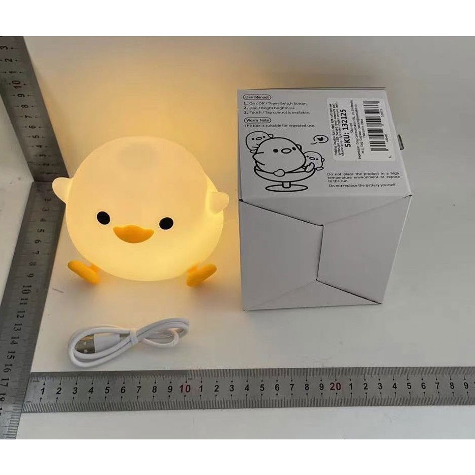 Lampi de veghe - Lampa de Veghe pentru Copii, Flippy, din Silicon, Senzor Tactil, Model Ratusca, Lumina Calda, Timer Automat, Protectie pentru Ochi, Incarcare USB Putere 0.5W, Capacitate Baterie Incorporata 800mAh, 12