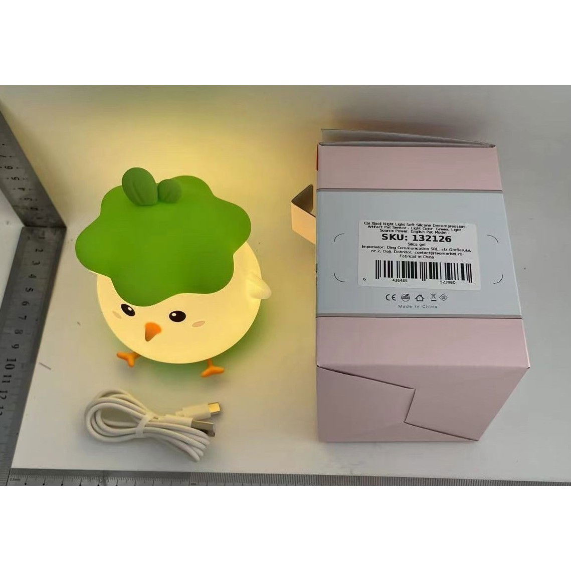 Lampi de veghe - Lampa de Veghe pentru Copii, Flippy, din Silicon, Senzor Tactil, Model Pui, Lumina Calda, Protectie pentru Ochi, Incarcare USB, Capacitate Baterie Incorporata 800mAh, 11 x 10 x 12.4 cm, Verde