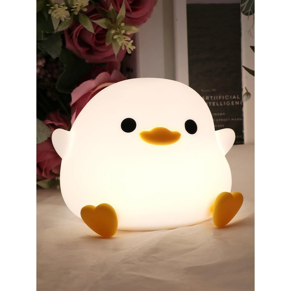 Lampa de Veghe pentru Copii, Flippy, din Silicon, Senzor Tactil, Model Ratusca, Lumina Calda, Timer Automat, Protectie pentru Ochi, Incarcare USB Putere 0.5W, Capacitate Baterie Incorporata 800mAh, 12 [6]