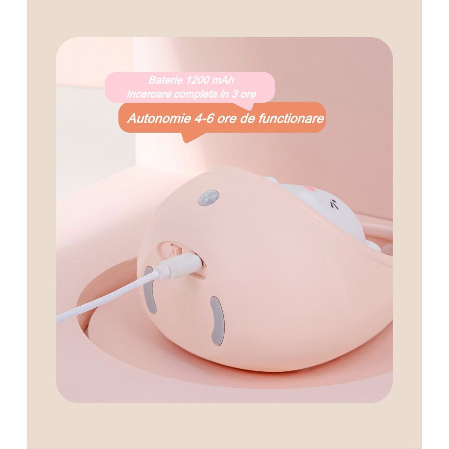 Lampa de veghe portabila cu 2 moduri de functionare Flippy, silicon non-toxic, reincarcabila USB, senzor miscare, roz, iepuras [8]